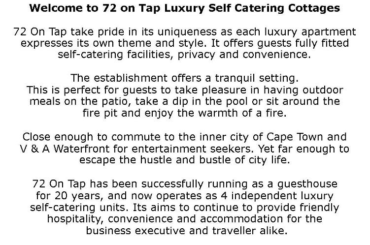 72 on Tap Luxury Self Catering Cottages
