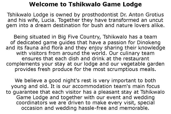 Tshikwalo Game Lodge